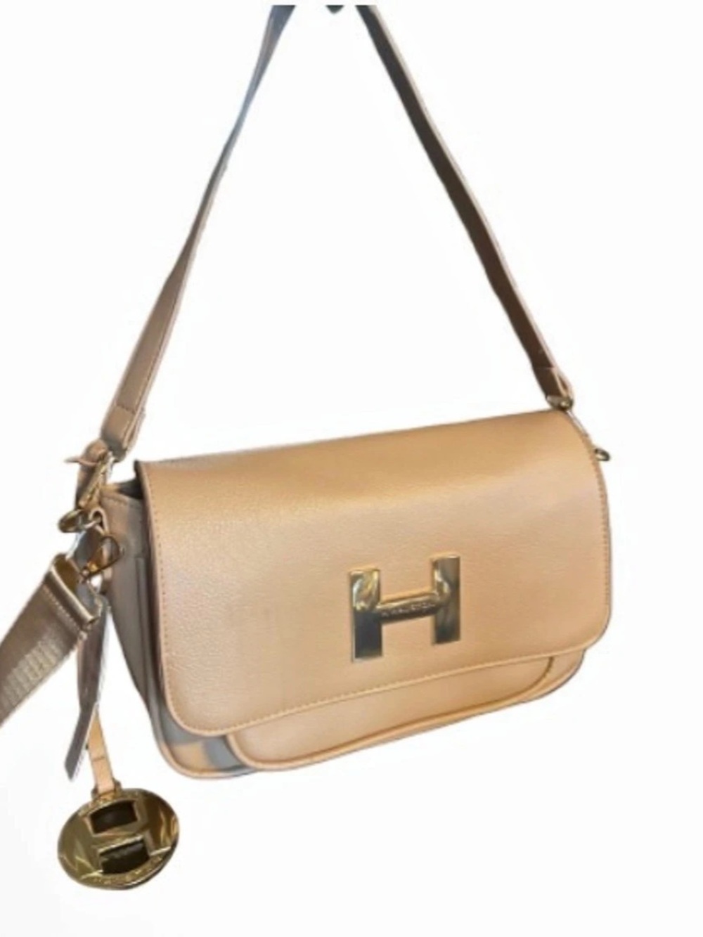 H by Halston Structured Crossbody Bag in Beige  Like New